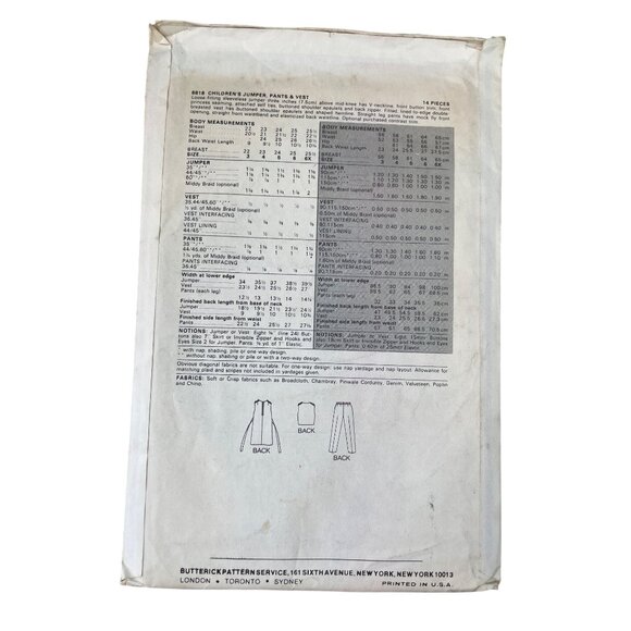 Vintage Butterick 6818 Sewing Pattern Size 3 Childrens Jumper Pants and Vest CUT - Picture 2 of 6